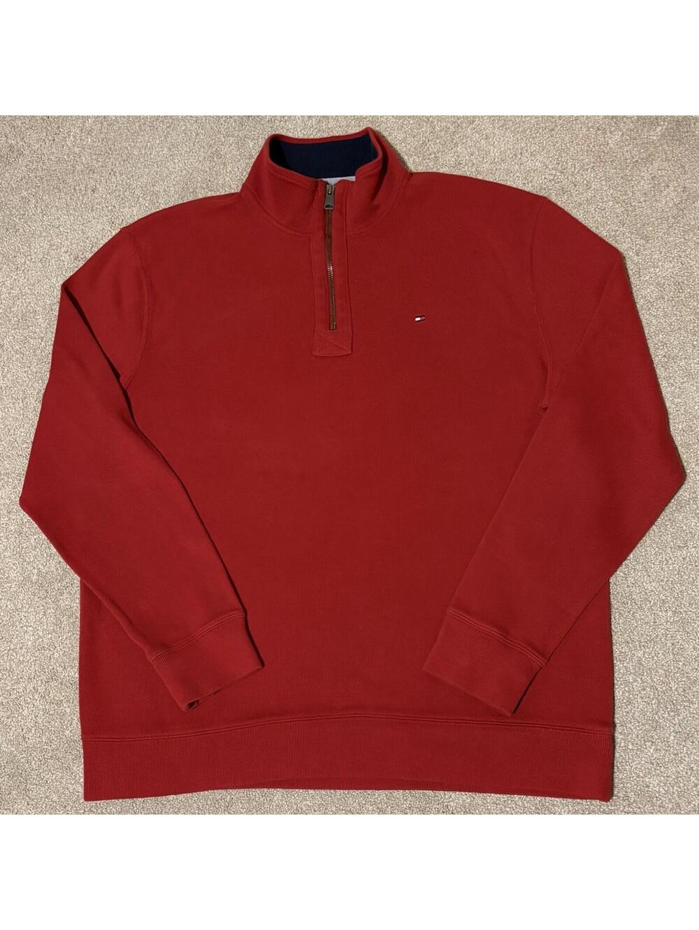 Tommy Hilfiger Mens Red 1/4 Zip Pullover Sweater Mock Neck Long Sleeve, Sz XL